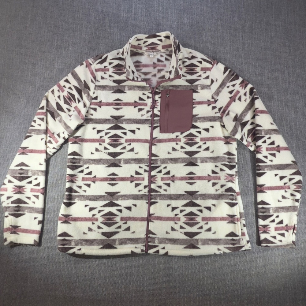 Marika Jacket Womens 2XL White Fleece Full Zip Southwestern Geometric Pattern